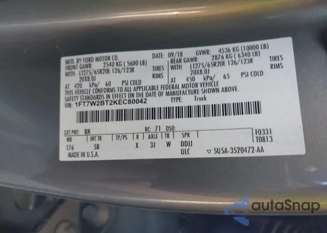 2019 Ford F-250 Lariat z USA, uszkodzony, nr VIN 1FT7W2BT2KEC80042